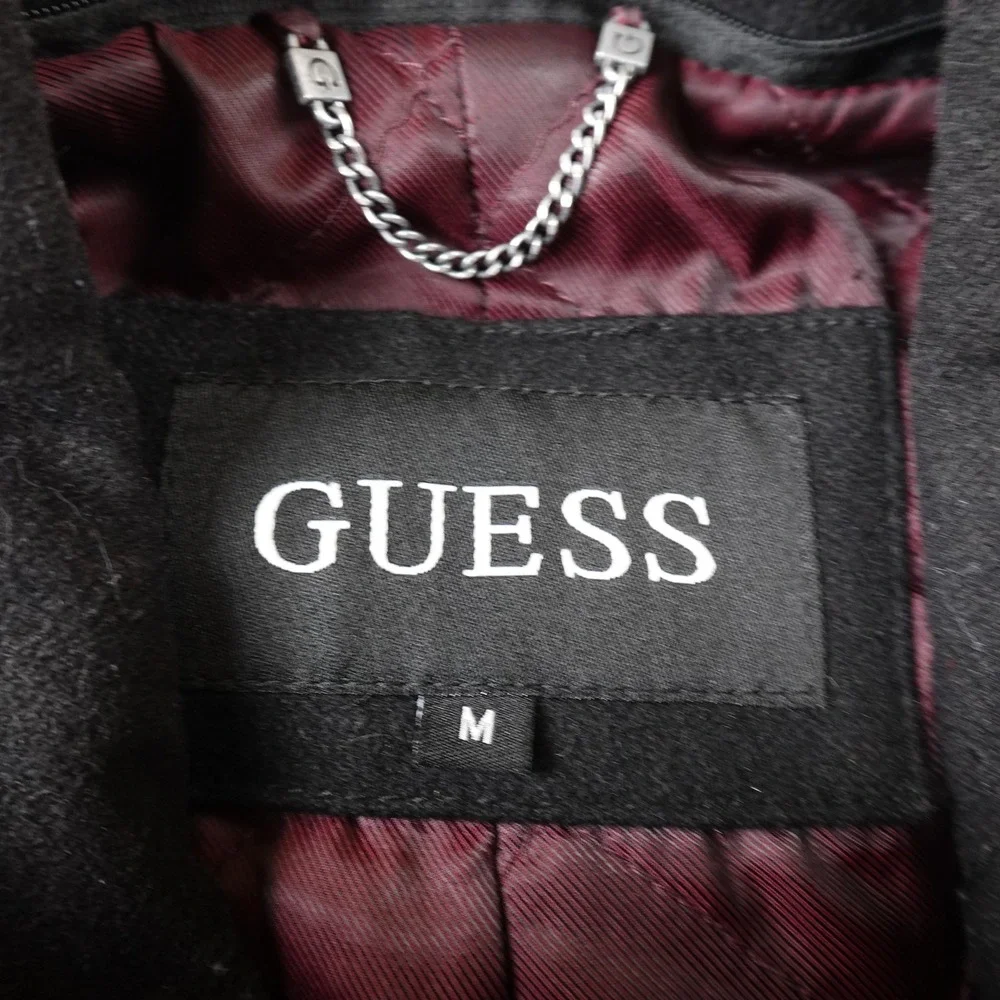 Guess‎ Jacket Mens M Black Wool Blend Field Chore Coat Cargo Utility Heavy Goth